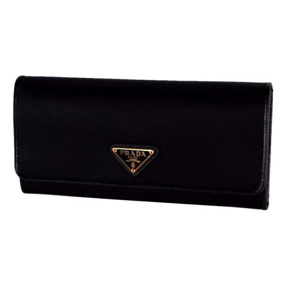 Prada Triangle Logo Tessuto Re-Nylon Black Continental Large Flap - Picture 1 of 6